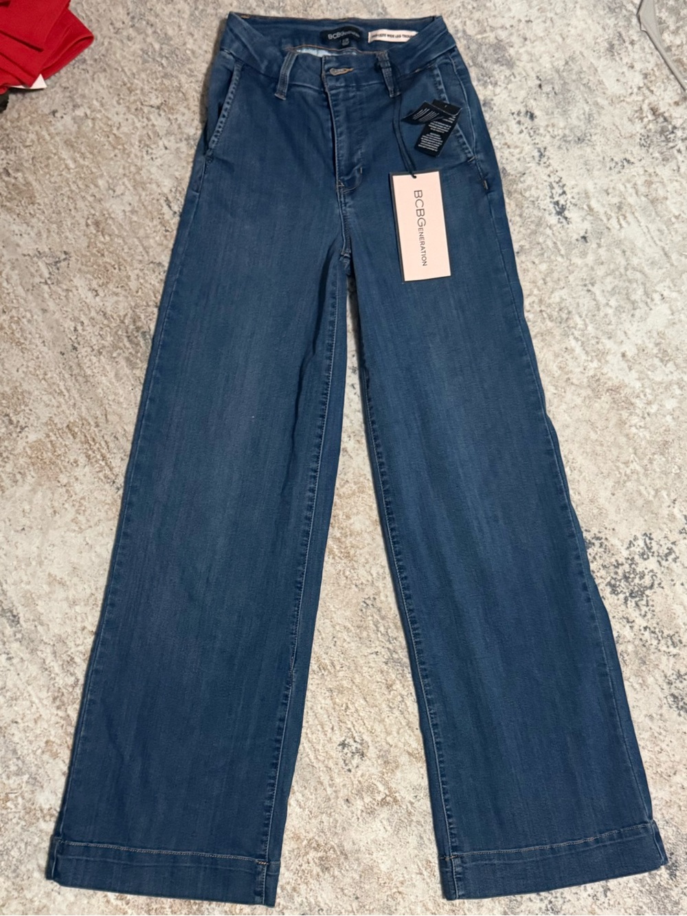 High Rise Wide Leg Soft Denim Trousers